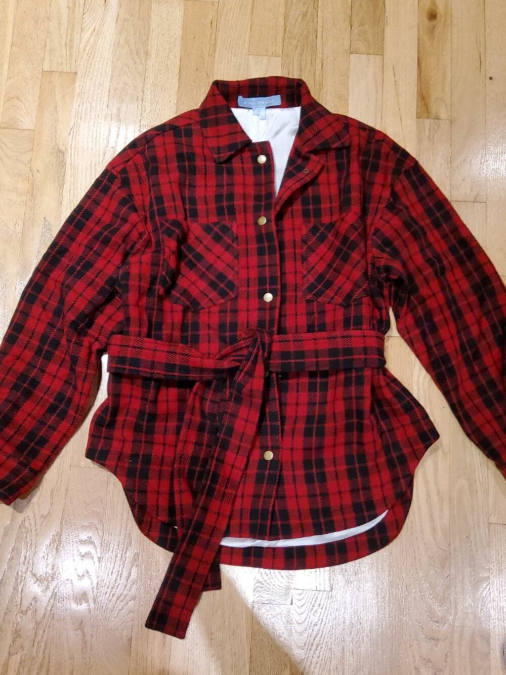 NWOT Hill House Wool Plaid Red / Black Shirt Jacket Size S - Picture 2 of 7